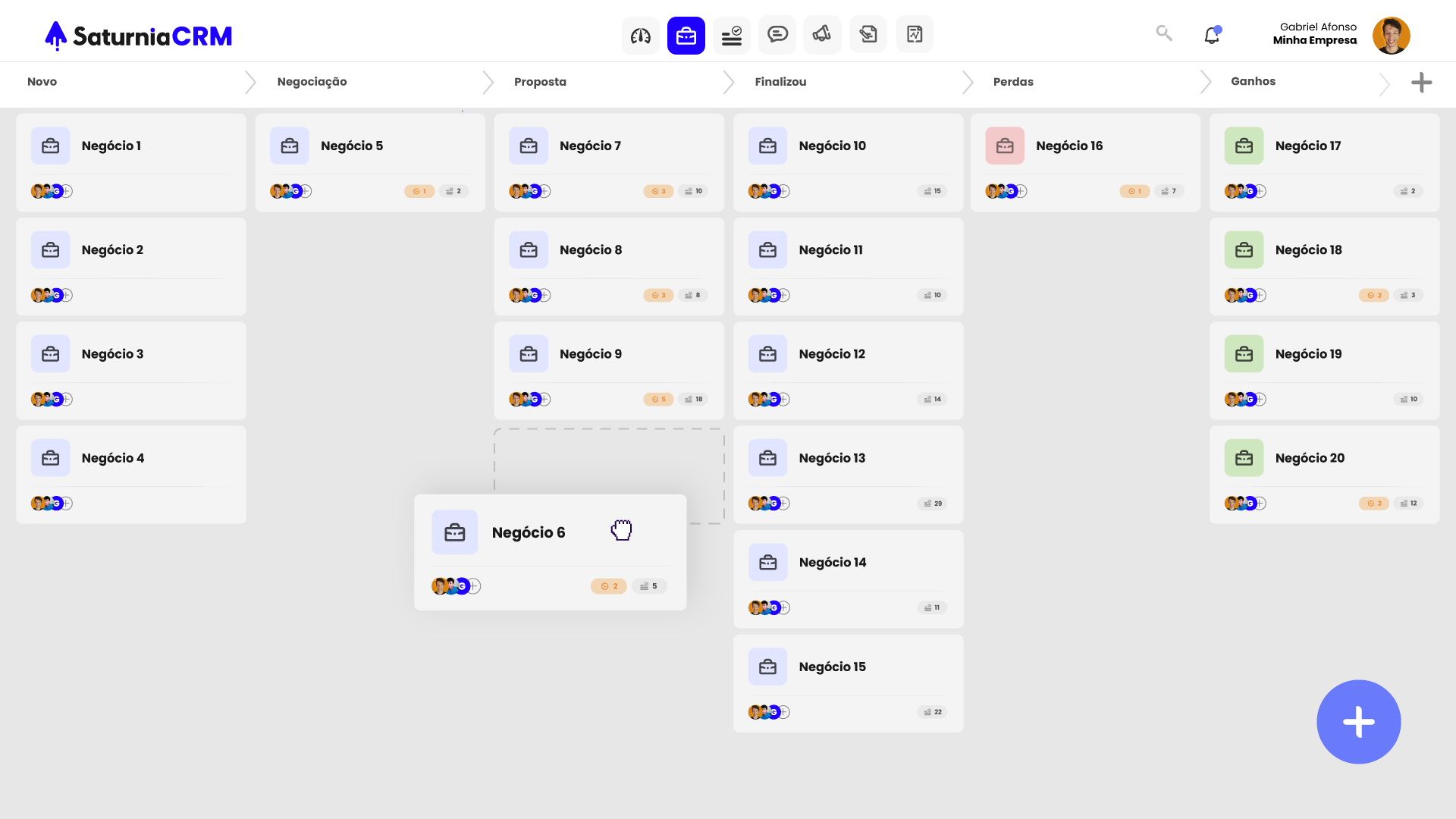 Painel de gerenciamento da Saturnia Crm | App | Dashboard